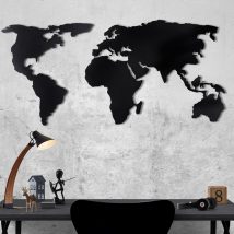 World Map Silhouette Decor metalic de perete 120x60 Negru