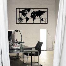 World Map Metal Decor 7 Decor metalic de perete 121x60 Negru