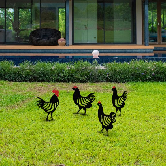 Chicken Family 4 piese Decor de grădină Negru