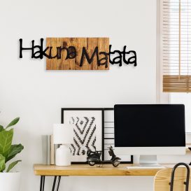 Hakuna Matata 4 Decor de perete din lemn 108x3x30 Negru-Nuc