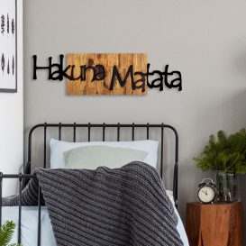 Hakuna Matata 4 Decor de perete din lemn 108x3x30 Negru-Nuc