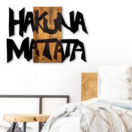 Hakuna Matata 5 Decor de perete din lemn 77x3x58 negru-Walnut