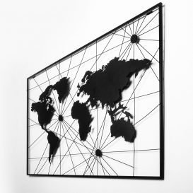 World Map 16 Decor metalic de perete 120x70 Negru