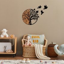   Tree And Birds - 322 Decor de perete din lemn 92x3x71 negru-Walnut