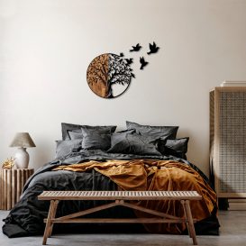 Tree And Birds - 322 Decor de perete din lemn 92x3x71 negru-Walnut