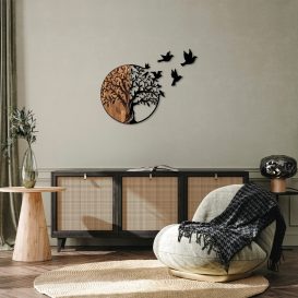 Tree And Birds - 322 Decor de perete din lemn 92x3x71 negru-Walnut