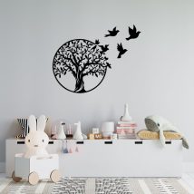 Decor metalic Tree And Birds 61x56 Negru