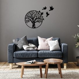 Decor metalic Tree And Birds 61x56 Negru