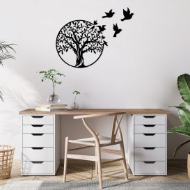 Decor metalic Tree And Birds 61x56 Negru