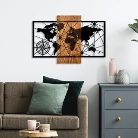 World Map 3-M Decor de perete din lemn 84x57 Nuc-Negru