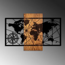 World Map 3-M Decor de perete din lemn 84x57 Nuc-Negru