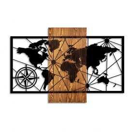 World Map 3-M Decor de perete din lemn 84x57 Nuc-Negru