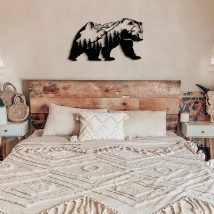   Artă de perete din metal Landscape Bear - APT626 Decor metalic de perete 71x41 Negru