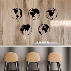 World Map 2 Decor metalic de perete 50x50 Negru