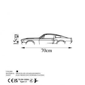 1967 Ford Mustang Shelby GT500 Silhouette Decor metalic de perete 70x15 Negru