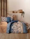 Set cuvertură pat dublu Ezra Satin 
 BlueBeige BrownBlueBeige