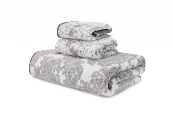 Set de prosoape vopsite de curte Damask (3 bucăți) alb gri deschis