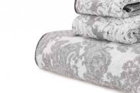 Set de prosoape vopsite de curte Damask (3 bucăți) alb gri deschis