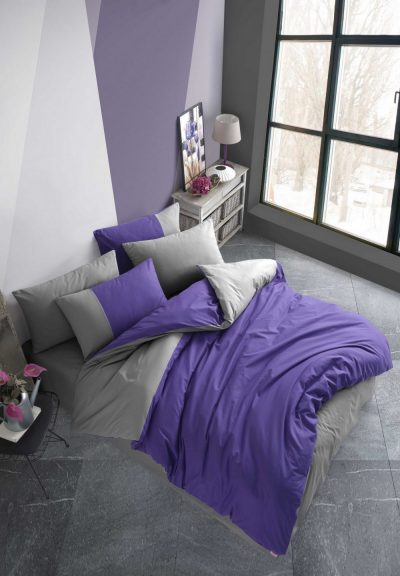 Set cuvertură dublu Diamond Poplin Purple antracit