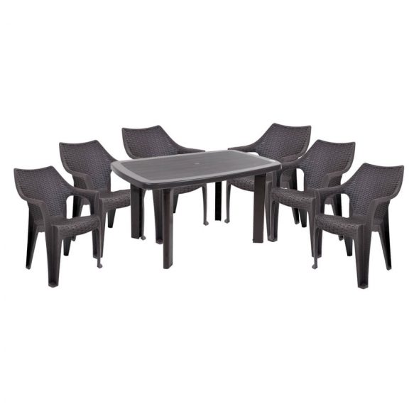 Set mobilier de gradina Taranto 6 persoane cu masa ovala Antracit-maro