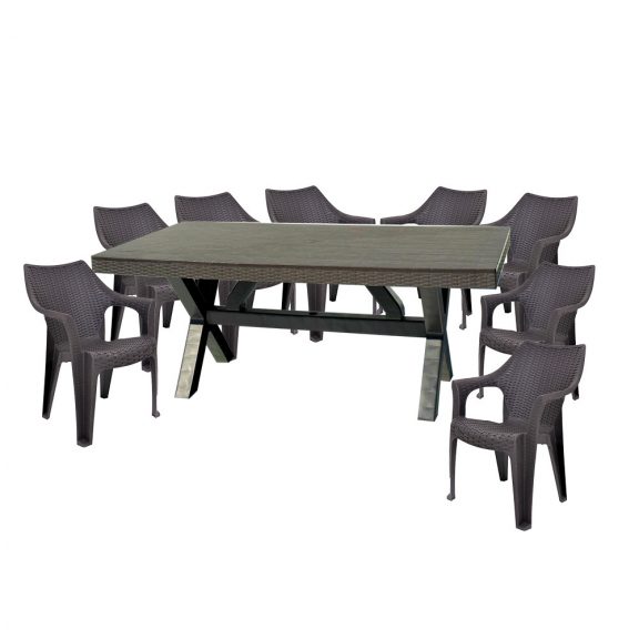 Set mobilier de gradina stabil XXL 8 persoane cu scaune Tavira - Antracit - Maro