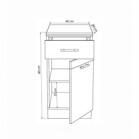 Salandra Bucătărie integrată cu 1 ușă și dulap de bază cu 1 sertar SONOMA 40 x 80 x 60 cm