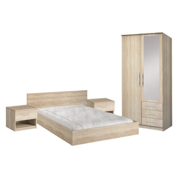 Set mobilier dormitor lemn de santal cu dulap cu 2 usi - sonoma
