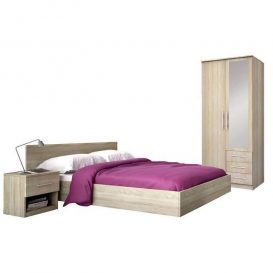 Set mobilier dormitor lemn de santal cu dulap cu 2 usi - sonoma
