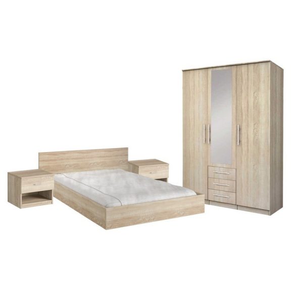 Set mobilier dormitor lemn de santal cu dulap cu 3 usi - sonoma