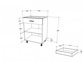 Benita 1 sertar 2 usi Dulap bucatarie inferior alb 60x50x80 cm