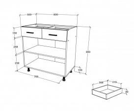 Benita 2 sertare 2 usi Dulap bucatarie inferior alb 80x50x80 cm