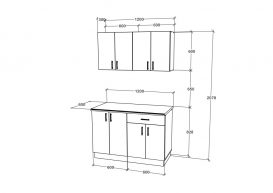 Set mobila bucatarie Benita V2, blat optional 28 mm, 120 cm - Lemn natural-alb