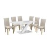 Set dining pentru 6 persoane Maasix WTG High Gloss White cu scaune Bej Vanda