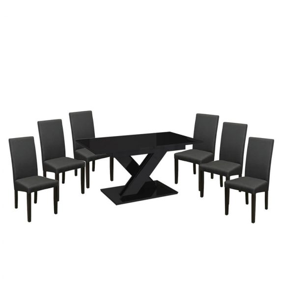 Set dining pentru 6 persoane Maasix BKG High Gloss negru cu scaune Grey Vanda