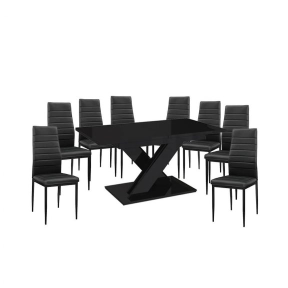 Set de sufragerie pentru 8 persoane Maasix BKG High Gloss negru cu scaune negru Coleta