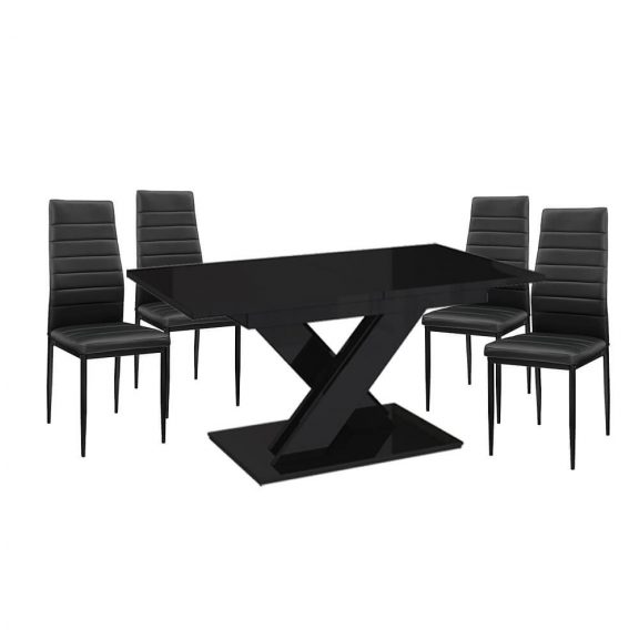 Set de sufragerie pentru 4 persoane Maasix BKG High Gloss negru cu scaune negru Coleta