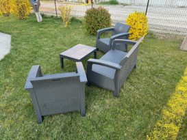 Set mobilier de gradina Corfu - Canapea+doua fotolii+masuta cafea Grafit/ Gri-rece