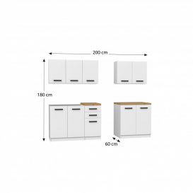 Bucatarie Tropea White 200 cm cu blat din stejar Artisan