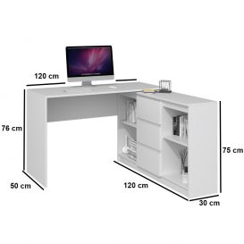 Nardin Plus Birou computer coltar cu 3 sertare alb